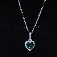 1.37 Carat Lab Grown Emerald Heart Necklace with Moissanite Halo