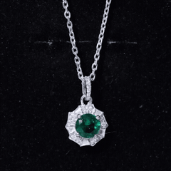Lab Grown Emerald Moissanite Vintage Inspired Necklace with Chain