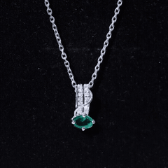 Oval Shaped Lab Emerald East West Necklace with Moissanite