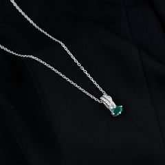 Oval Shaped Lab Emerald East West Necklace with Moissanite