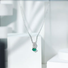 Oval Shaped Lab Emerald East West Necklace with Moissanite