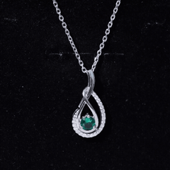 Certified Lab Grown Emerald and Moissanite Teardrop Necklace