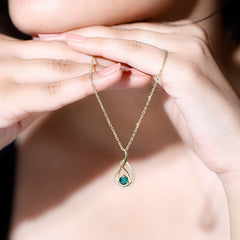 Certified Lab Grown Emerald and Moissanite Teardrop Necklace
