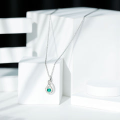 Certified Lab Grown Emerald and Moissanite Teardrop Necklace