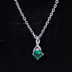 Cushion Cut 6 MM Lab Created Emerald Infinity Necklace with Moissanite