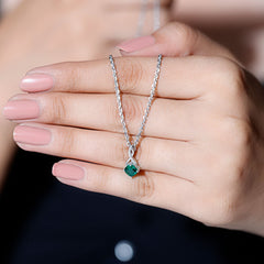 Cushion Cut 6 MM Lab Created Emerald Infinity Necklace with Moissanite