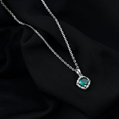 Certified 6 MM Round Lab Emerald Designer Halo Necklace with Moissanite