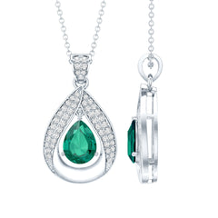 Lab Grown 6X8 MM Emerald Moissanite Bridal Necklace with Chain