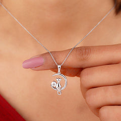 Certified Diamond Cat on Moon Necklace