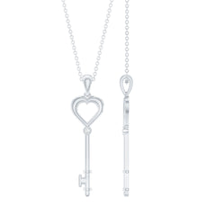 Diamond Heart Key Pendant Necklace For Women