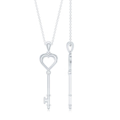 Diamond Heart Key Pendant Necklace For Women