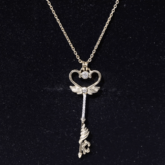 Diamond Key Necklace with Angel Wings