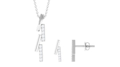 Certified Diamond Bar Dangle Necklace Earrings Set