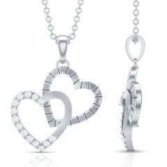 Pave Set Diamond Double Heart Necklace