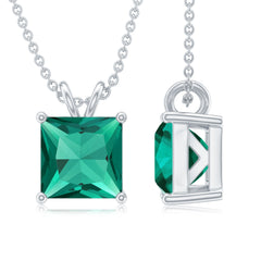 Certified Square Cut Lab Grown Emerald Solitaire Necklace With Chain