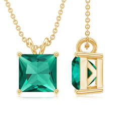 Certified Square Cut Lab Grown Emerald Solitaire Necklace With Chain