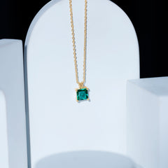 Certified Square Cut Lab Grown Emerald Solitaire Necklace With Chain