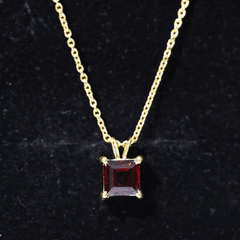 Solitaire 1.4 Carat Garnet Princess Cut Pendant Necklace with Chain