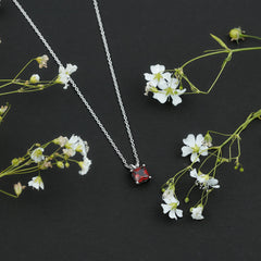 Genuine Princess Cut Garnet Solitaire Locket With Chain