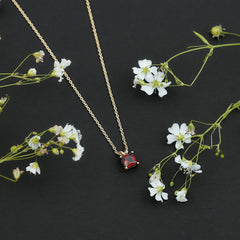 Genuine Princess Cut Garnet Solitaire Locket With Chain