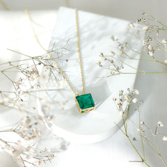 Princess Cut Lab Created Emerald Solitaire Necklace With Chain