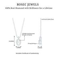 Oval Shaped Real Diamond Pendant Necklace With Chain