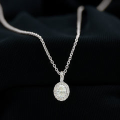 Oval Shaped Real Diamond Pendant Necklace With Chain