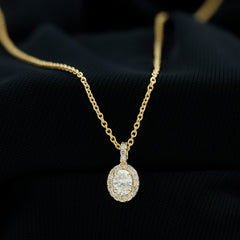 Oval Shaped Real Diamond Pendant Necklace With Chain