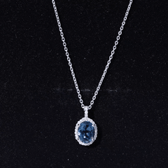Genuine London Blue Topaz and Diamond Classic Necklace With Chain