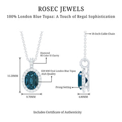 Genuine London Blue Topaz and Diamond Classic Necklace With Chain
