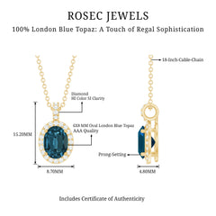 Genuine London Blue Topaz and Diamond Classic Necklace With Chain
