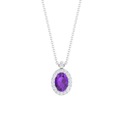 Natural 1 Carat Oval Amethyst Necklace with Diamond Halo