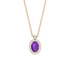 Natural 1 Carat Oval Amethyst Necklace with Diamond Halo