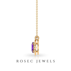 Natural 1 Carat Oval Amethyst Necklace with Diamond Halo