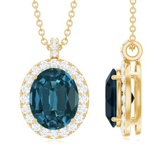 Genuine 2.5 Carat Oval Cut London Blue Topaz and Diamond Necklace