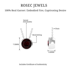 1.7 Carat Round Cut Garnet Solitaire Necklace with Certificate