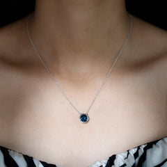 8MM Solitaire London Blue Topaz Chain Necklace in Bezel Setting