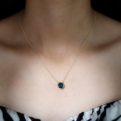 8MM Solitaire London Blue Topaz Chain Necklace in Bezel Setting