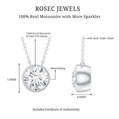 1 Carat Moissanite Solitaire Necklace in Bezel Setting