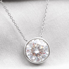 Bezel Set 3 Carat Moissanite Solitaire Necklace