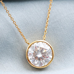 Bezel Set 3 Carat Moissanite Solitaire Necklace
