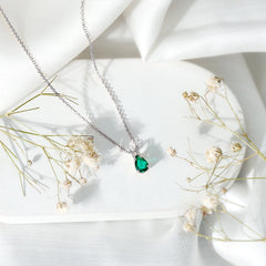 0.7 Carat Lab Created Emerald Teardrop Necklace