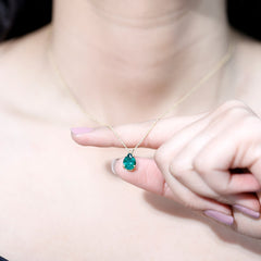 Pear Cut Lab Grown Emerald Solitaire Pendant Necklace With Chain