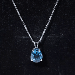 7X10MM London Blue Topaz Solitaire Teardrop Necklace With Chain