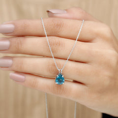 7X10MM London Blue Topaz Solitaire Teardrop Necklace With Chain