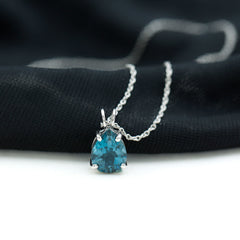 7X10MM London Blue Topaz Solitaire Teardrop Necklace With Chain