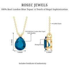 7X10MM London Blue Topaz Solitaire Teardrop Necklace With Chain