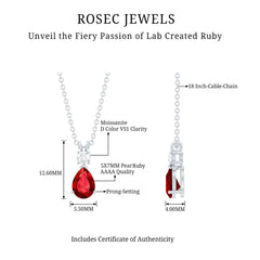 Pear Shape Lab Grown Ruby Teardrop Necklace with Chain