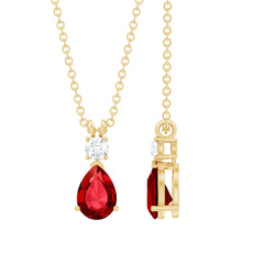 Pear Shape Lab Grown Ruby Teardrop Necklace with Chain