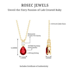 Pear Shape Lab Grown Ruby Teardrop Necklace with Chain